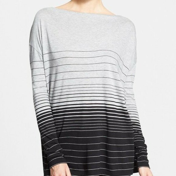 VINCE. Variegated Boatneck Stripe Top Dusk / Black - Picture 1 of 4